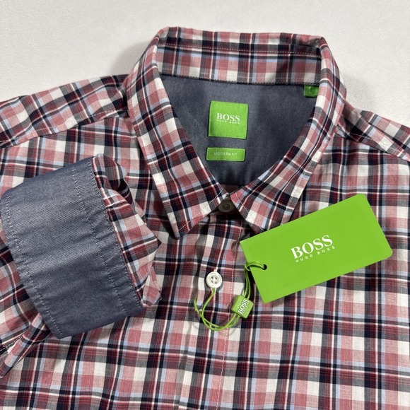 Hugo Boss Other - BOSS‎ Hugo Boss C-Bustai' Modern Men L Plaid Button L/S Flip Cuff Shirt New $145
